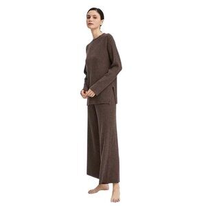 Nap Women’s XXL Cashmere Leisure Rib Knit Brown Loungewear Set Luxury cozy